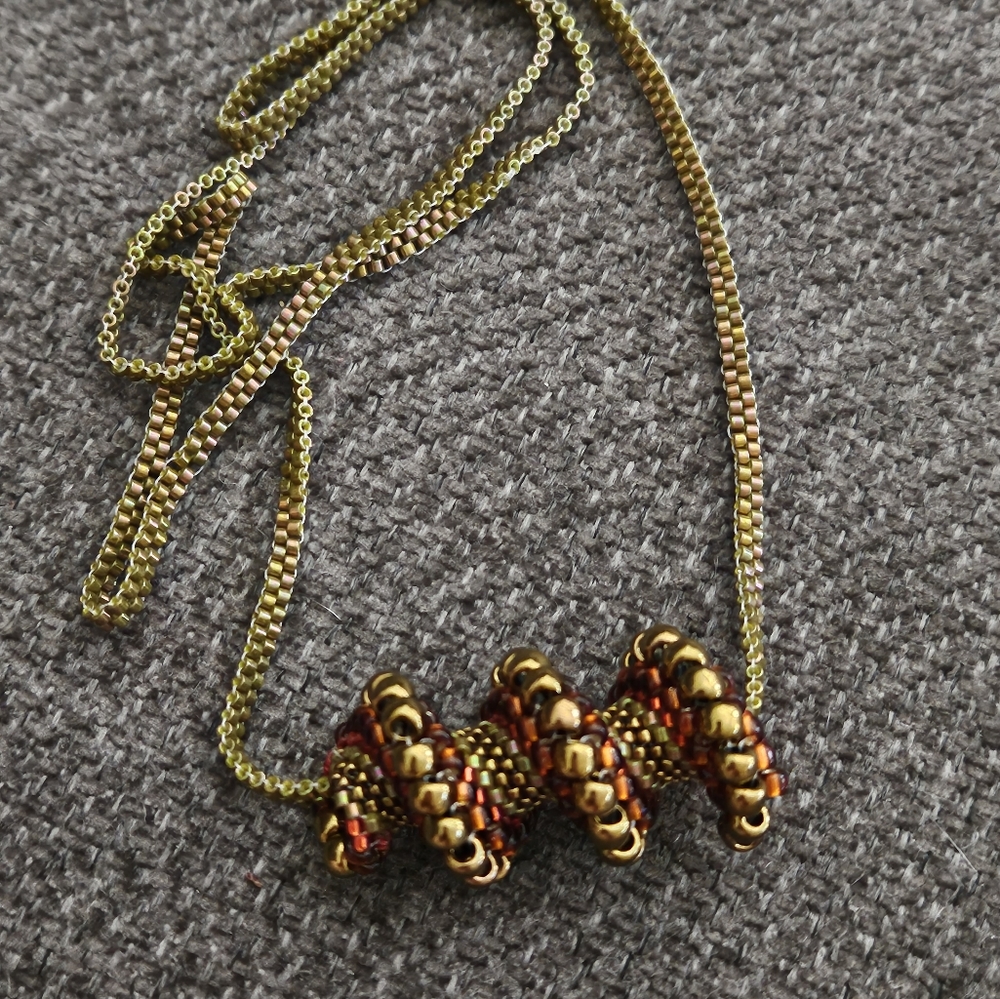 Beadwoven Handmade Spiral Pendant Necklace Autumn Colors